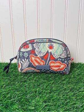 Vera Bradley Nomadic Floral Cosmetic Bag Gray/Red/Mint Lined Zip Closure GUC